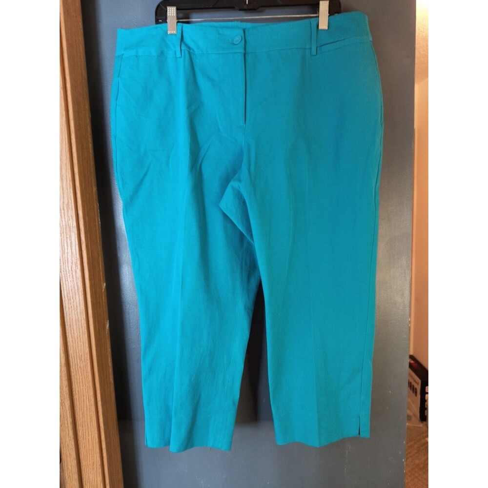 Lane Bryant Teal Ankle Slits Flat Front Capri Pants 20 Waist 40” Inseam 22”